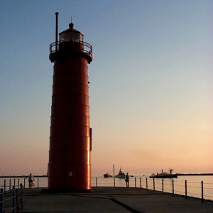 Muskegon lighthouse at sunset Photographer T Miller/GLERL